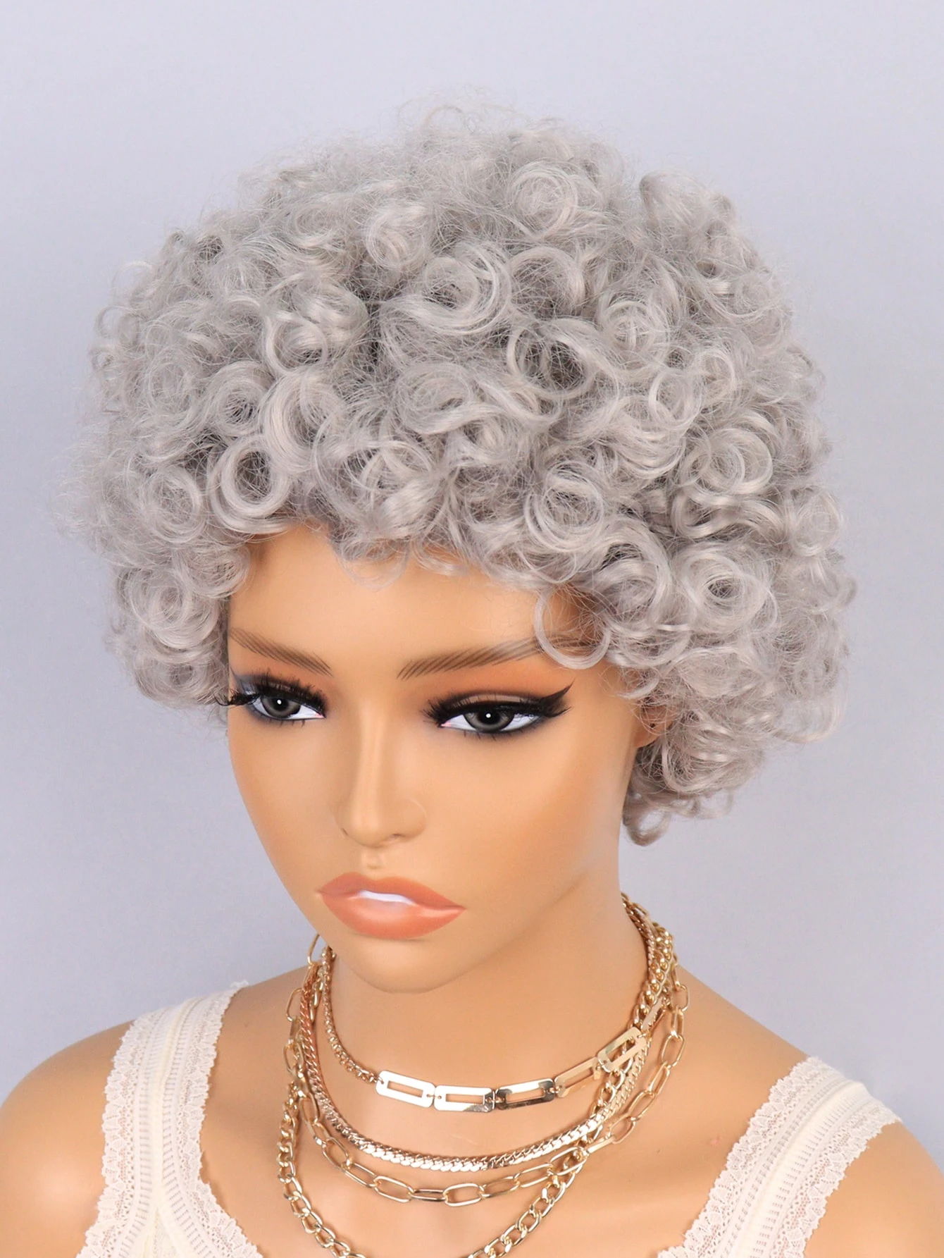 Miniatura 4 de Peluca sintética corto rizado con tupe Gris