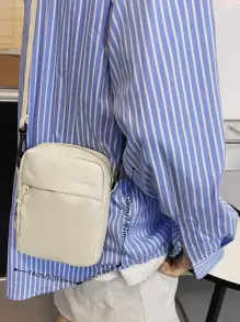 peach tree 时尚简约纯色小号斜挎包，休闲日常迷你尼龙轻便防水单肩包度假旅行节日户外学生男士礼物笔记本电脑单肩包储物包腰包斜挎包骑行包腰包趣味礼物旅行必备品节日必备品男士包露营斜挎包男士包夏季返校夏季包春假包斜挎包 - 米色 - 查看 8