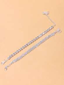 SHEIN SXY 2pcs Rhinestone Decor Anklet - Silver - View 2