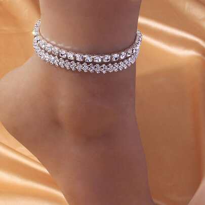 SHEIN SXY 2 cái Vòng chân trang trí bằng Rhinestone