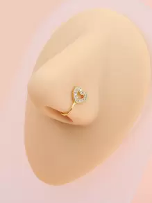 水鑽愛心裝飾鼻環 - 金黃色 - 查看 1