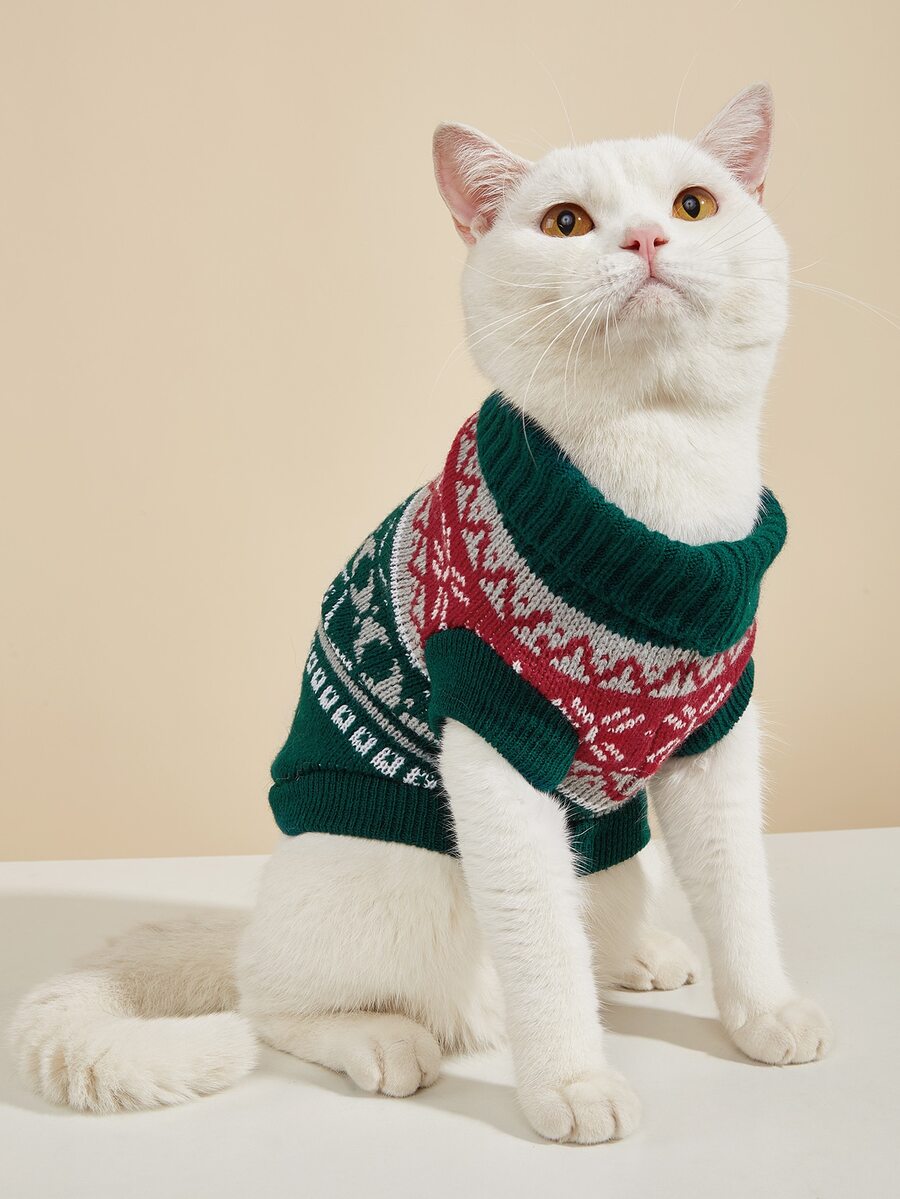 1pc High-Quality Faux Cashmere Pet Sweater, Suitable For Medium And Small Pets, Warm Attire For Autumn And Winter - Green - View 1