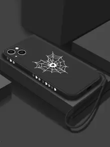 Spider Web Print Phone Case With Lanyard Compatible With iPhone15/15Plus/15Pro/15Promax - Black - View 2