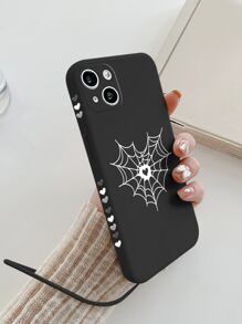Spider Web Print Phone Case With Lanyard Compatible With iPhone15/15Plus/15Pro/15Promax - Black - View 3