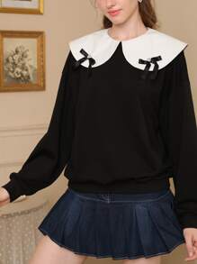 SHEIN MOD Contrast Collar Drop Shoulder Sweatshirt - Black - View 1