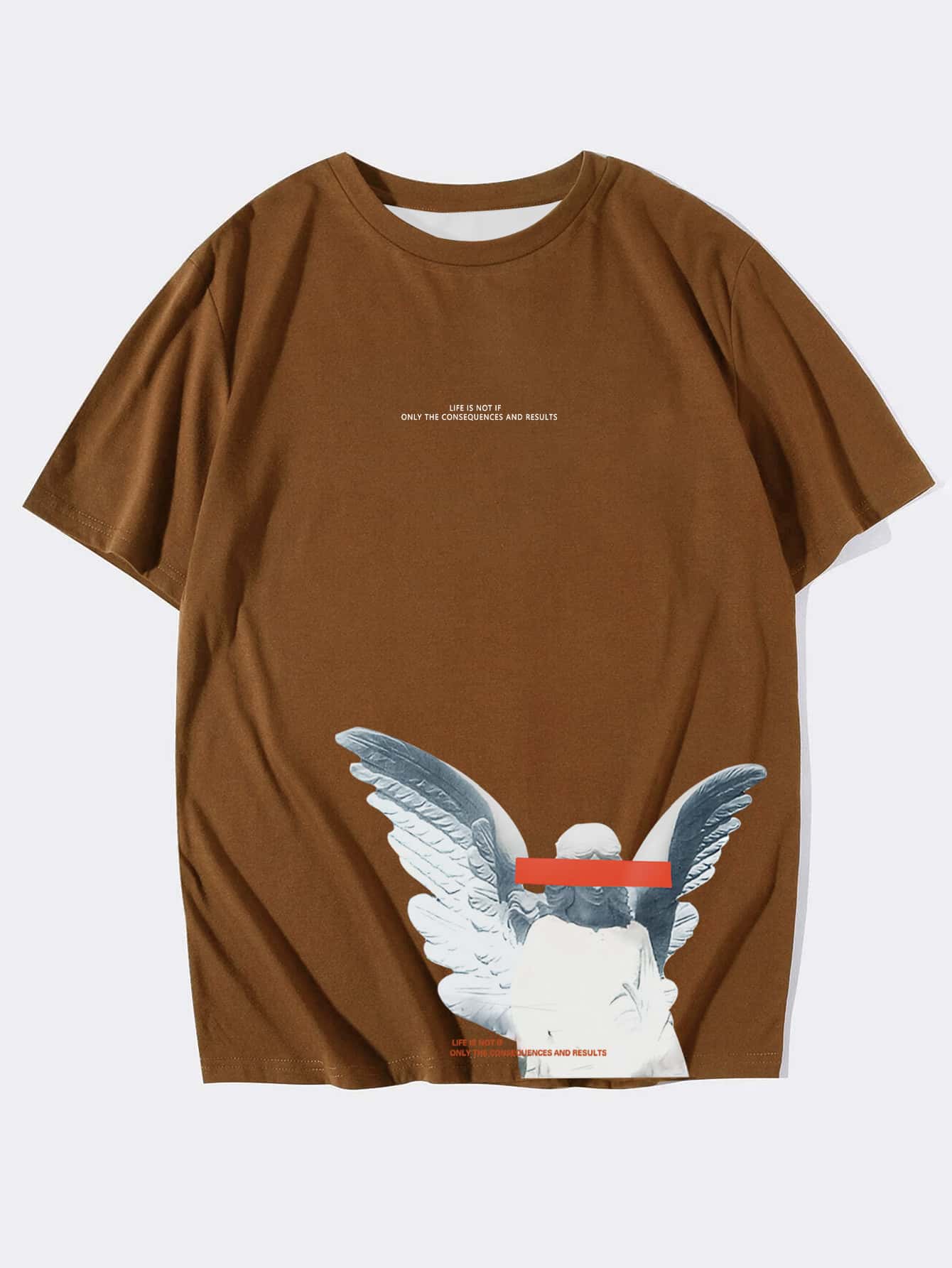 Manfinity Tops Nam Con số Slogan Đường phố - Cà phê nâu - Xem 1