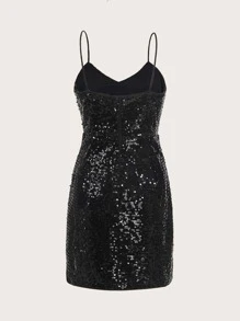 SHEIN BAE Split Thigh Sequin Cami Dress - Black - View 2