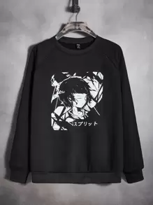 ROMWE MEN Anime Hombres Sudadera con estampado de figura - Negro - Ver 1