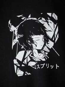 ROMWE MEN Anime Hombres Sudadera con estampado de figura - Negro - Ver 3