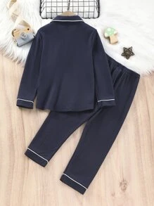 Toddler Boys Patched Pocket Piping Trim PJ Set - Navy Blue - View 2