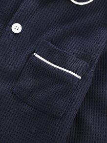 Toddler Boys Patched Pocket Piping Trim PJ Set - Navy Blue - View 3