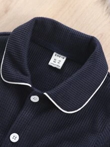 Toddler Boys Patched Pocket Piping Trim PJ Set - Navy Blue - View 6