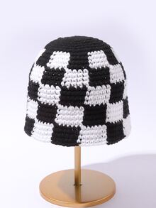Checkered Pattern Bucket Hat - Black and White - View 2