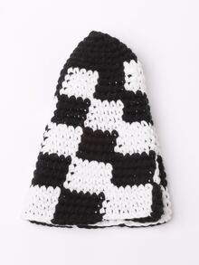 Checkered Pattern Bucket Hat - Black and White - View 3