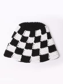 Checkered Pattern Bucket Hat - Black and White - View 4
