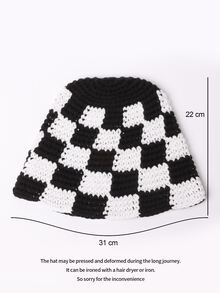 Checkered Pattern Bucket Hat - Black and White - View 5