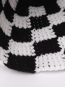 Checkered Pattern Bucket Hat - Black and White - View 6