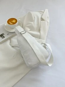 Mini Solid Color Minimalist Luxury Corduroy Leopard Print Chest Bag - White - View 3