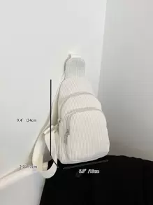 Mini Solid Color Minimalist Luxury Corduroy Leopard Print Chest Bag - White - View 4