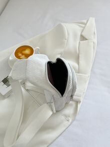 Mini Solid Color Minimalist Luxury Corduroy Leopard Print Chest Bag - White - View 5