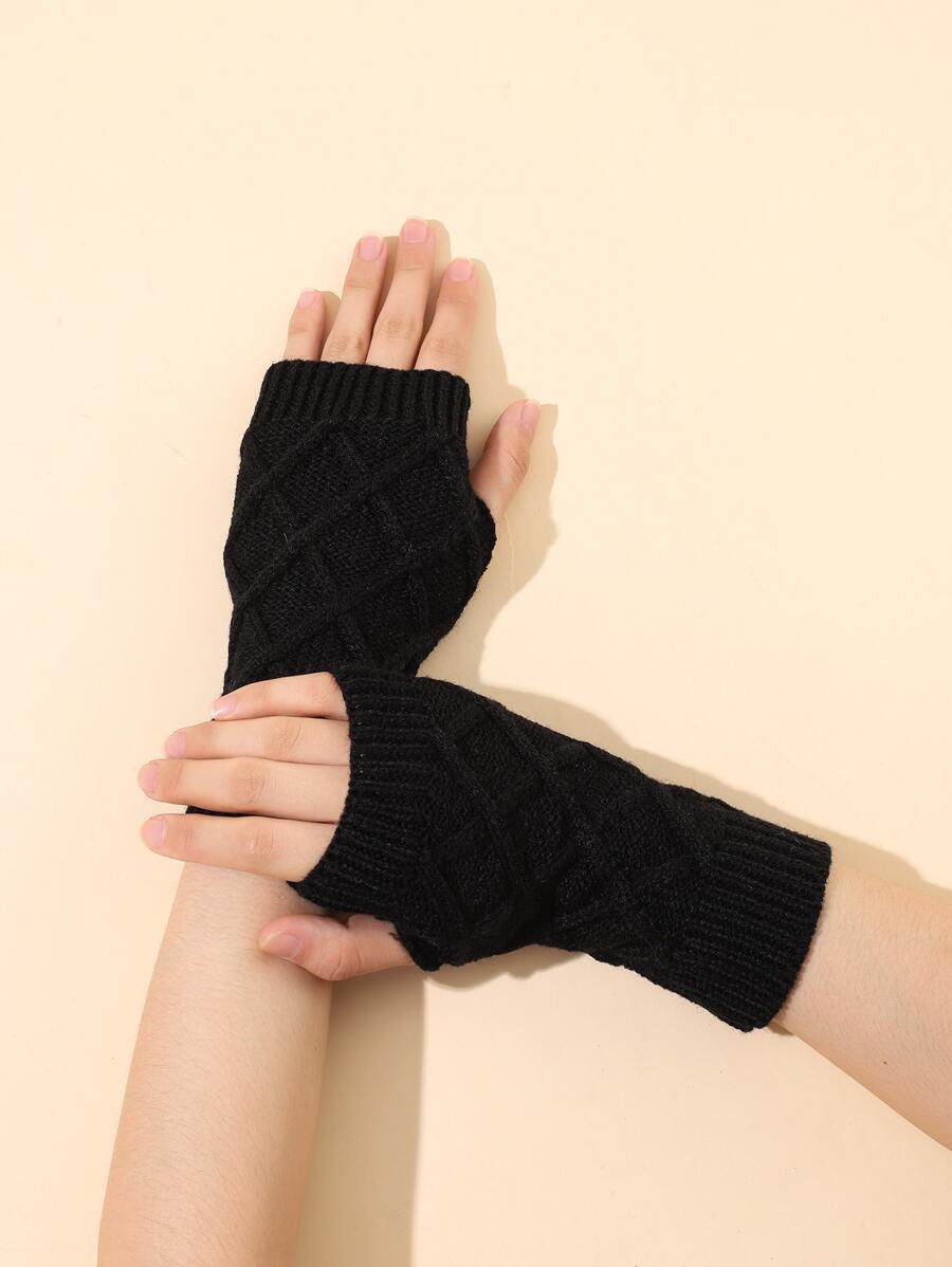 Solid Fingerless Gloves - Black - View 1