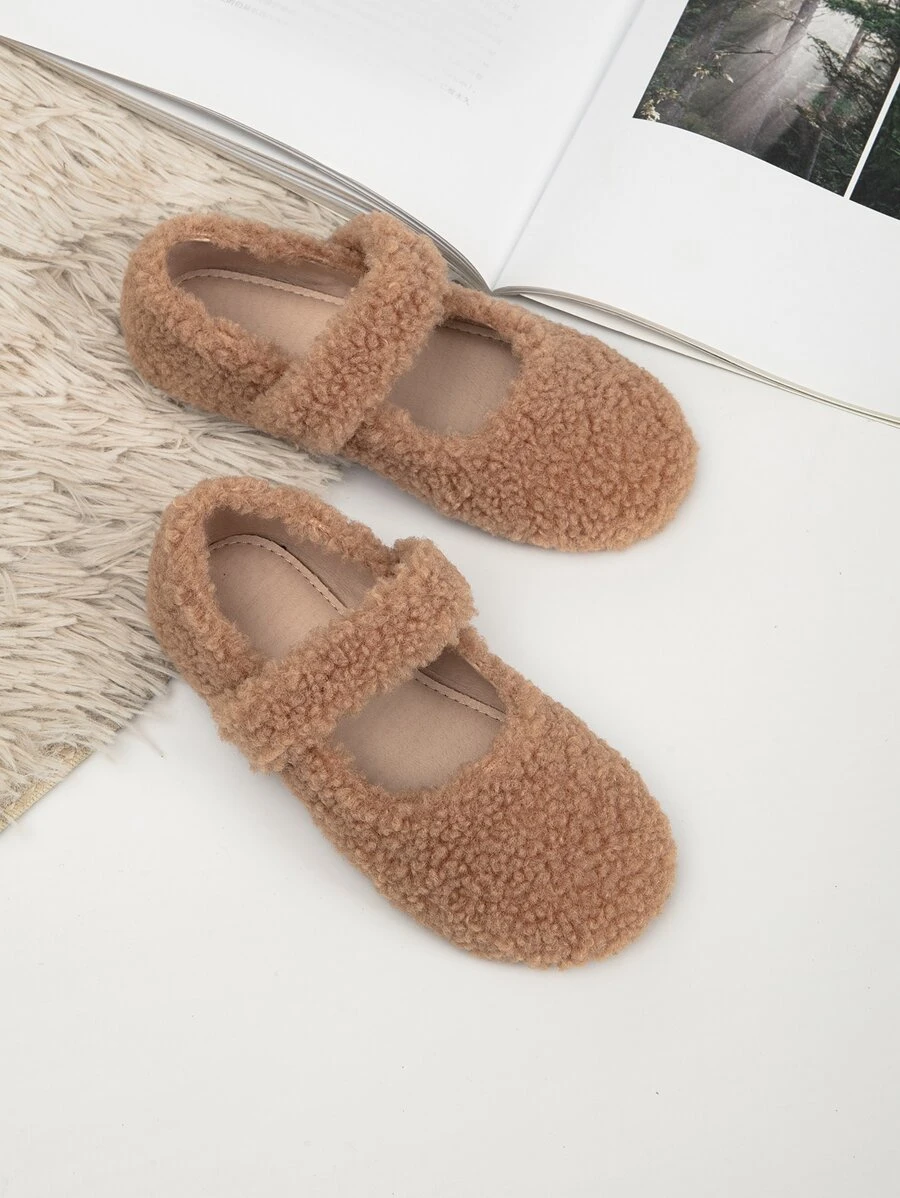 Girls Fluffy Mary Jane Shoes - Brown - View 1