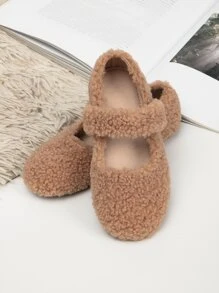 Girls Fluffy Mary Jane Shoes - Brown - View 2