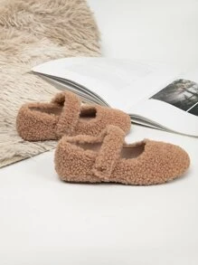 Girls Fluffy Mary Jane Shoes - Brown - View 3