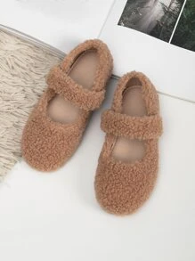 Girls Fluffy Mary Jane Shoes - Brown - View 4