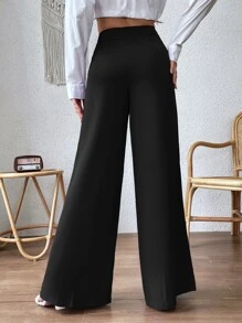 Chiquease Seam Detail Wide Leg Trousers - Black - View 2