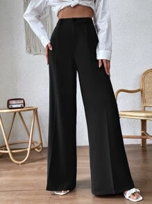 Chiquease Seam Detail Wide Leg Trousers - Black - View 4
