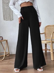 Chiquease Seam Detail Wide Leg Trousers - Black - View 5