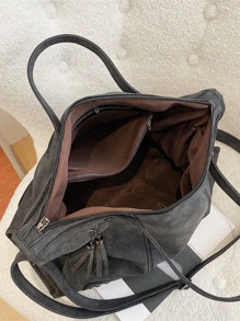 復古和時尚大容量通勤托特包帶鉚釘和流蘇,多用途