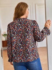 SHEIN Frenchy Plus Ditsy Floral Notched Neck Blouse - Multicolor - View 2