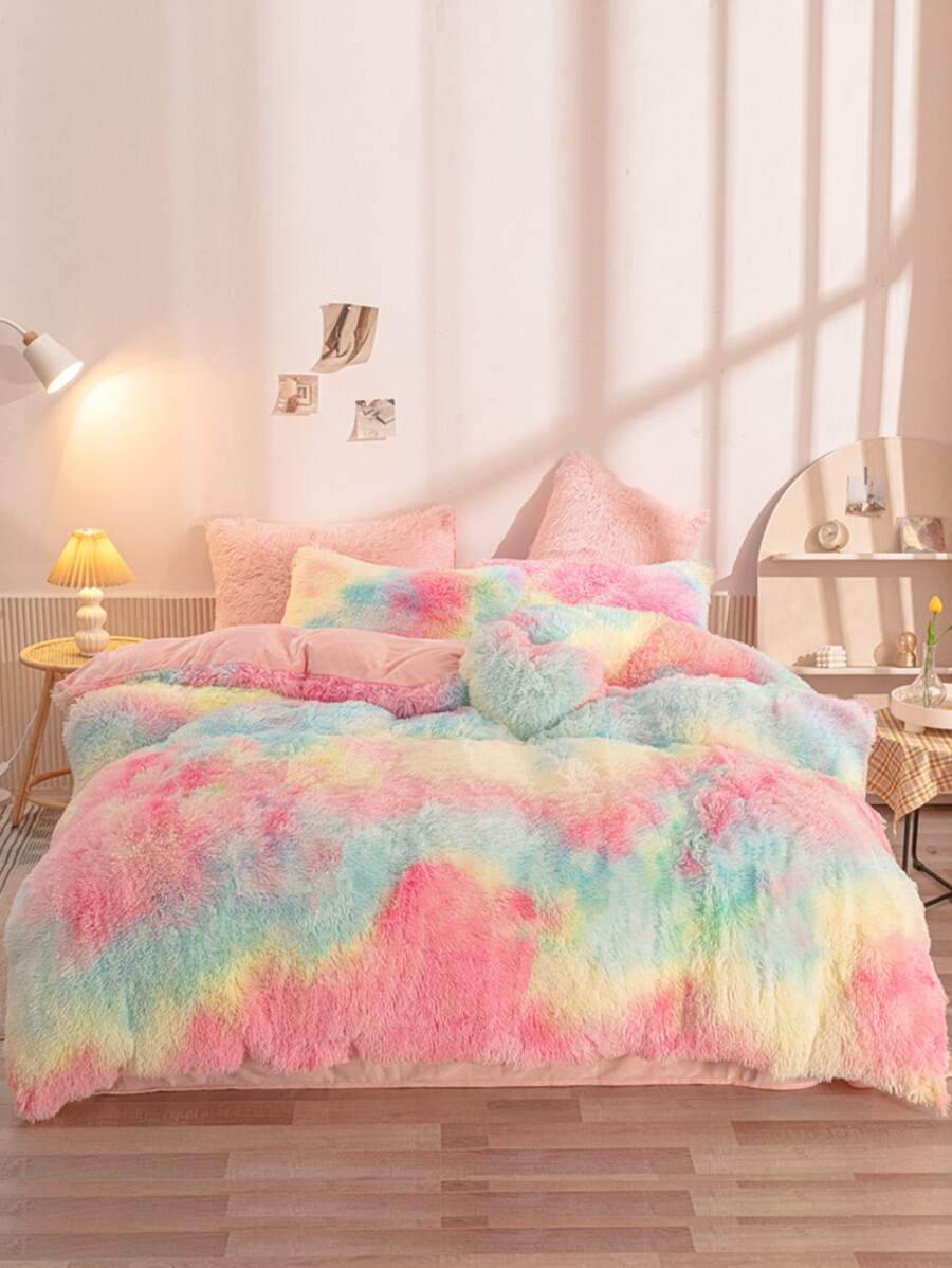 Tie Dye Shaggy Duvet Cover Set Without Filler SHEIN USA