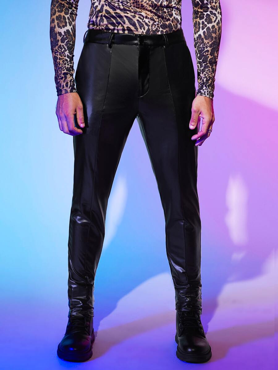 Manfinity RebelGame Men Solid PU Leather Trousers - Black - View 1