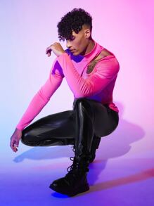 Manfinity RebelGame Men Solid PU Leather Trousers - Black - View 3