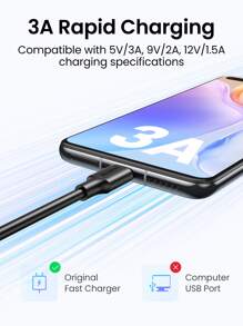 UGREEN USB Type C 充电器线 快速充电和同步数据线 快速充电 3.0 USB C 线 - 黑色 - 查看 4