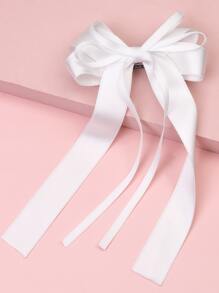 1pc Girls' Elegant White Bowknot Back Scrunchie With Pink Bowknot Ribbon Hair Clip, Daily Life Or Vacation - White - View 2