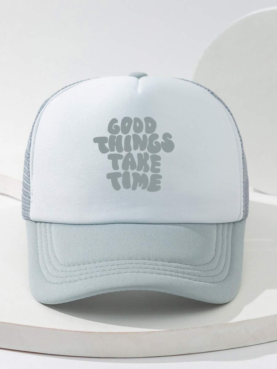 男士口號圖形卡車司機帽，街頭風格 - 灰色 - 查看 1