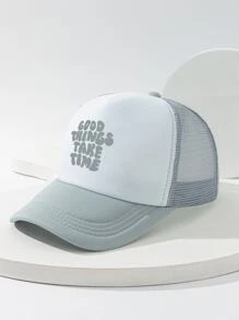 男士口號圖形卡車司機帽，街頭風格 - 灰色 - 查看 2