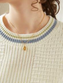 Knit Mix French Knit Commuter Women's Striped Crew Neck Short Sleeve Loose Fit Colorblock T-Shirt, Spring & Fall Casual Wear Back To School Fall Women Clothes Autumn - Beige - View 7