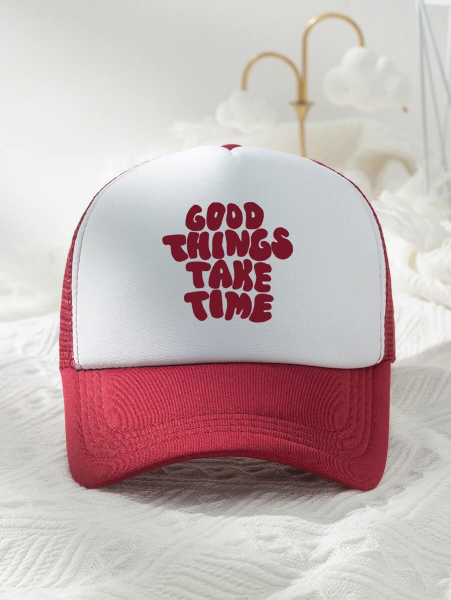 男士標語圖案網眼棒球帽