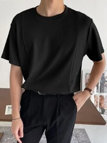 DAZY 男士素色羅紋針織T恤 - 黑色 - 查看 1