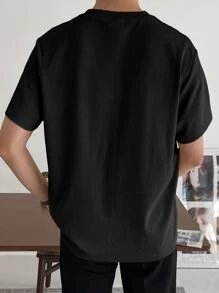 DAZY 男士素色羅紋針織T恤 - 黑色 - 查看 2