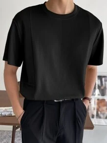 DAZY 男士素色羅紋針織T恤 - 黑色 - 查看 4