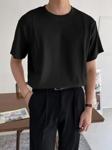 DAZY 男士素色羅紋針織T恤 - 黑色 - 查看 5