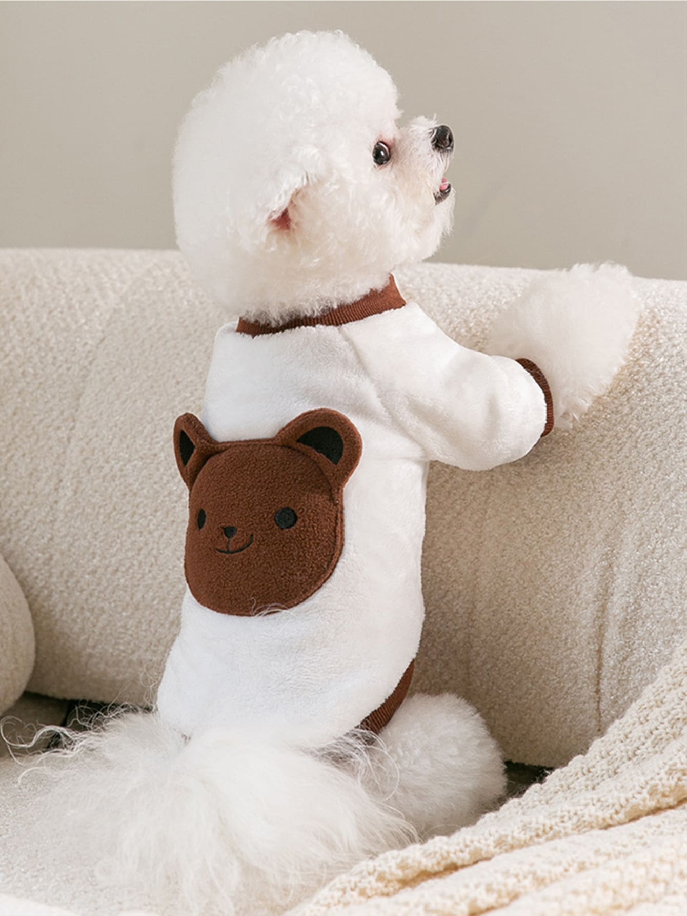 1入組小熊印花長毛絨寵物運動衫