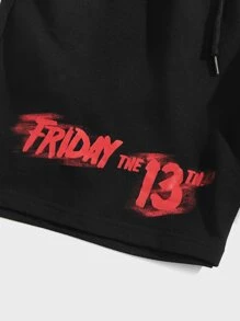 ROMWE MEN WB Horror | ROMWE Guys Skull Print Shorts - Black - View 9