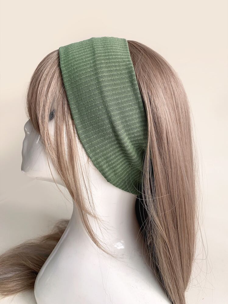 1条简约针织发带，学院风运动头巾，粉色/黑色/白色，男女皆宜的百搭配饰，适合所有季节，可作发带、头巾、吸汗带、校园用品、大学用品、秋冬季女士发饰、度假装扮、优雅围巾、女士头巾、柔软头巾 - 橄欖綠 - 查看 5